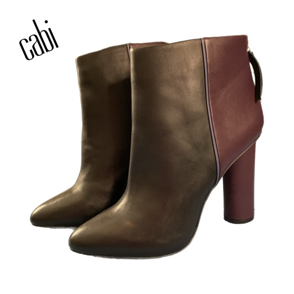 Cabi Bisset Sz 10 Color Block Booties Chunky Heels Back Zipper - Picture 1 of 15